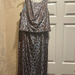 JS Collections two piece formal gown; size 8; blue with chocolate brown beading